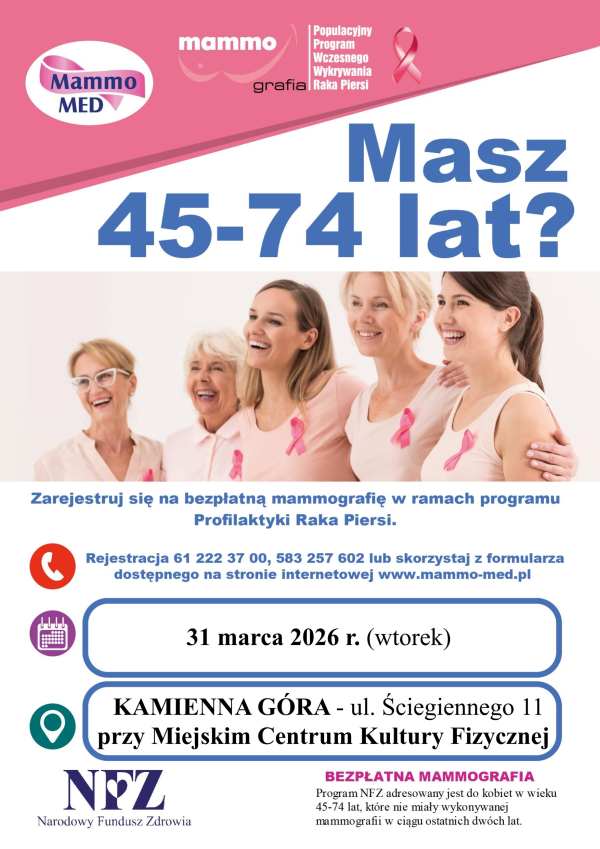 Bezpłatna mammografia w Kamiennej Górze – 31 marca 2026 r.